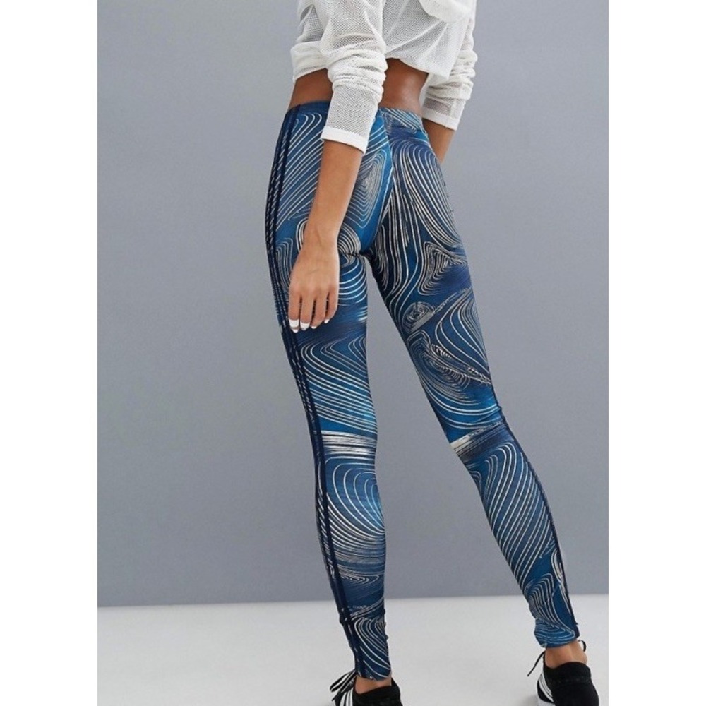 Adidas Originals Womens Supergirl Trefoil Track Geometric Leggings Blue Large